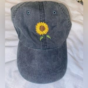 Blue Jean ADAMS baseball cap with sunflower embroidered.